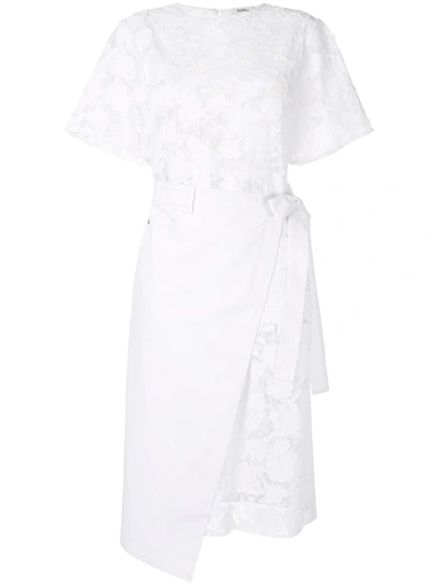 Goen J Burnout Denim Lace Wrap Dress In White