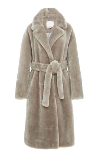 Tibi Oversized Belted Faux Shearling Coat In Grey