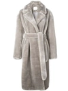 Tibi Luxe Faux-fur Oversized Trench Coat In Stone