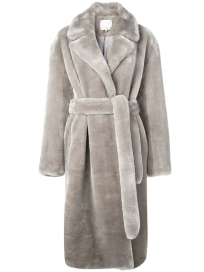 Tibi Luxe Faux-fur Oversized Trench Coat In Stone