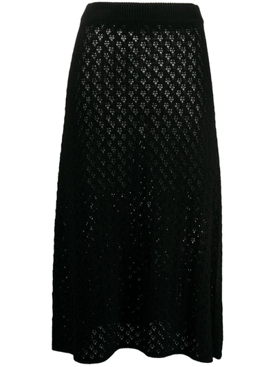 Jil Sander Crochet Knit Midi Skirt In Black