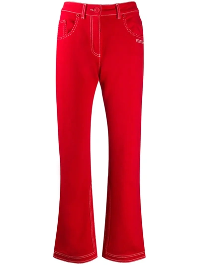 Off-white 对比缝线小喇叭牛仔裤 In Red