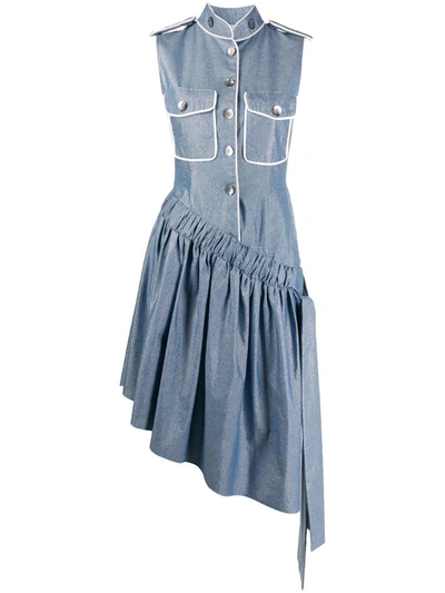 Atu Body Couture Asymmetric Glitter Shirt Dress In Blue
