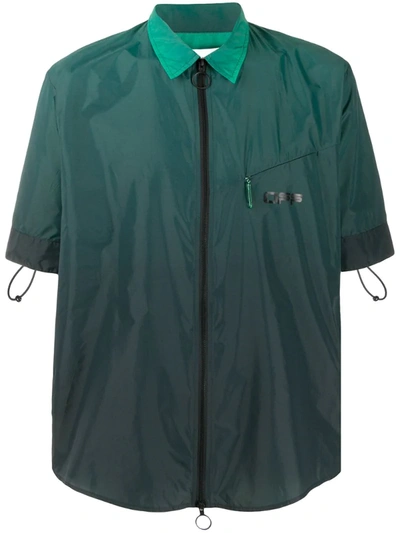 Off-white Drawstring Detailed Zip-up Shirt In Green