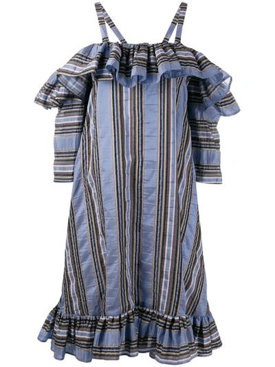 Henrik Vibskov Floss Striped Ruffled Dress In Blue