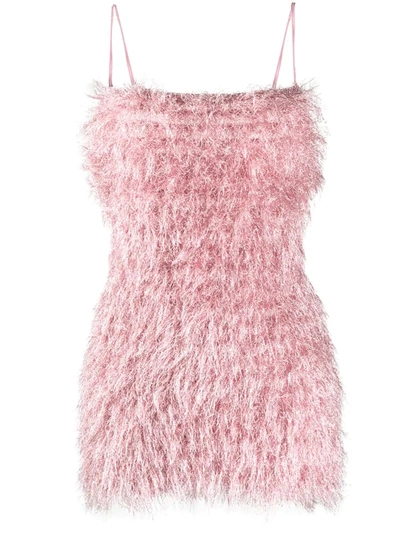 Laneus Fur-trimmed Mini Dress In Pink