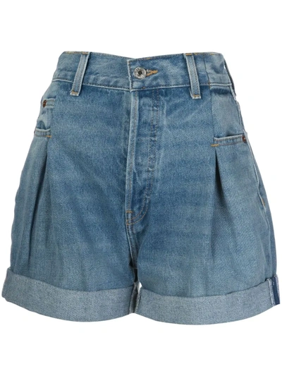 Re/done Upturned Hem Shorts In Blue