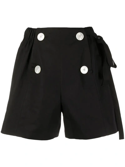 Prada Button Detail Cotton Shorts In Black