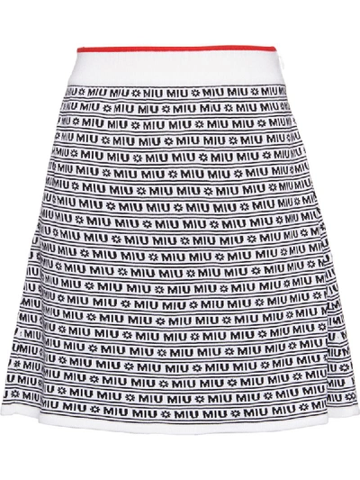 Miu Miu Logo Knit Skirt In White