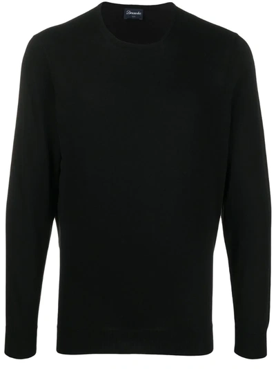 Drumohr Crew Neck Cotton Sweatshirt In Black