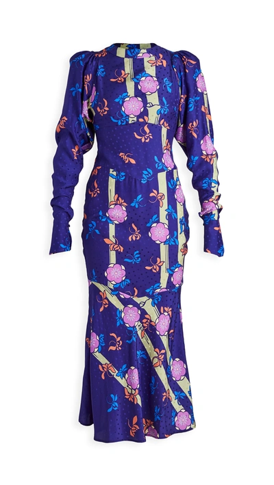 Silvia Astore Jade Floral Printed Silk Mini Dress In Blue