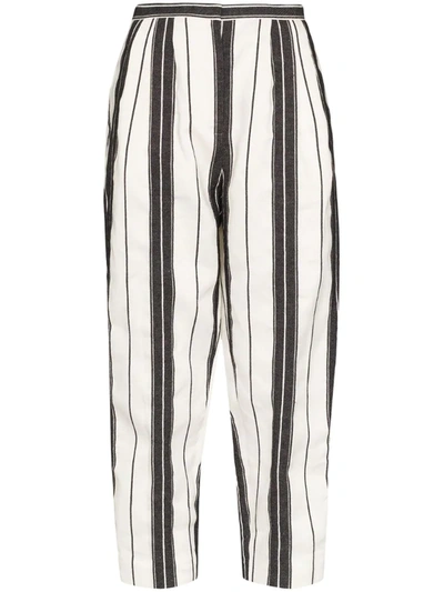 Alexander Mcqueen Stripe Cotton & Linen Straight Leg Pants In Black