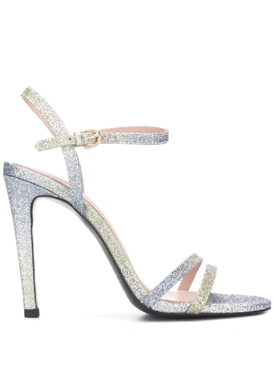 Ash Glenn Sandal Glitter W/high Heel And Lace On Ankle In Silver