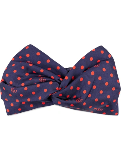 Gucci Silk Twill Mini Gg & Polka Dots Headband In Blue