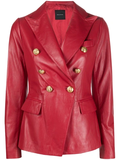 Tagliatore Double Breast Leather Jacket In Red