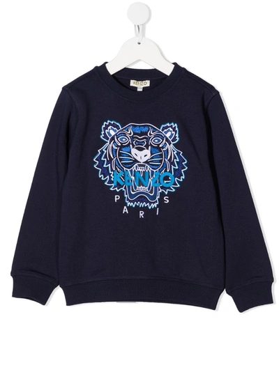 Kenzo Kids' Cotton Sweatshirt With Logo Embroidery In Navy
