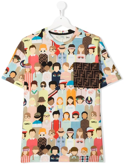 Fendi Teen People Print T-shirt In Multicolor
