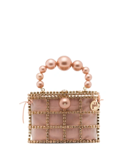 Rosantica Holli Crystal & Pearl Box Bag In Metallic