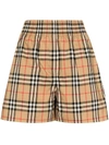 Burberry Vintage Check Stretch Cotton Shorts In Brown