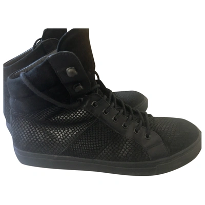 Pre-owned The Kooples Leather High Trainers In Black