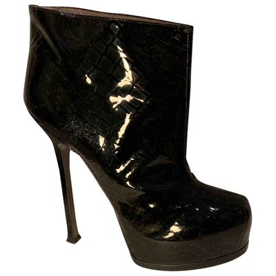 Pre-owned Saint Laurent Patent Leather Ankle Boots In Brown