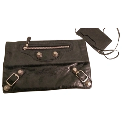 Pre-owned Balenciaga Envelop Leather Clutch Bag In Black