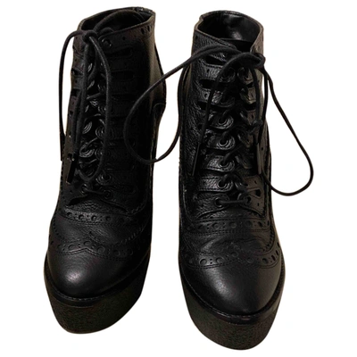 Pre-owned Burberry Leather Lace Up Boots In Black