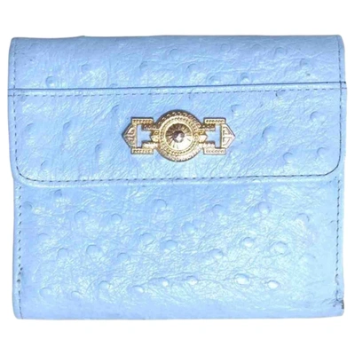 Pre-owned Versace Leather Card Wallet In Blue