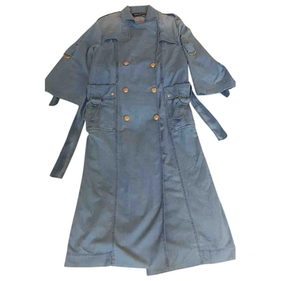 Pre-owned Balmain Trench Coat In Blue