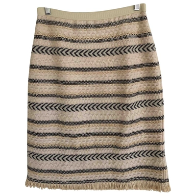 Pre-owned Tory Burch Wool Mid-length Skirt In Ecru