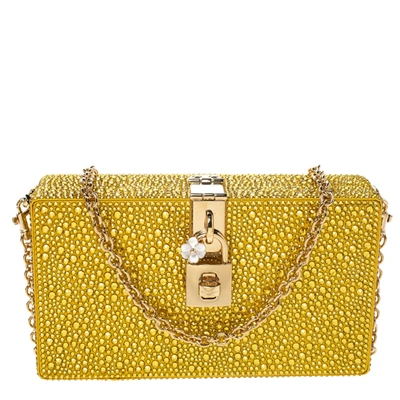 Pre-owned Dolce & Gabbana Yellow/gold Crystal Embellished Satin Box Bag