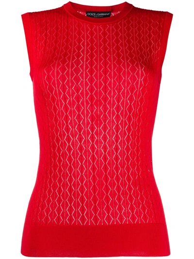 Dolce & Gabbana Quilted Sleeveless Knitted Top In Orange