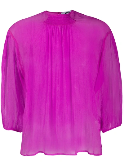 Msgm Silk Cropped Sleeve Blouse In Pink