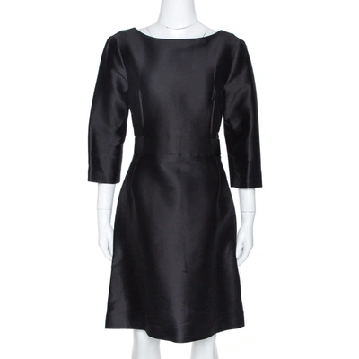 Pre-owned Balenciaga Black Cotton And Silk Blend Belted Three Quarter Sleeve Dress S