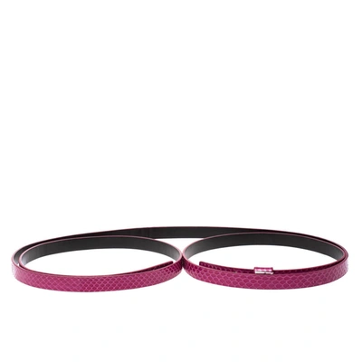 Pre-owned Diane Von Furstenberg Fuchsia Python Haley Double Wrap Belt Medium In Pink