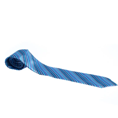 Pre-owned Brioni Blue & Purple Diagonal Striped Silk Tie