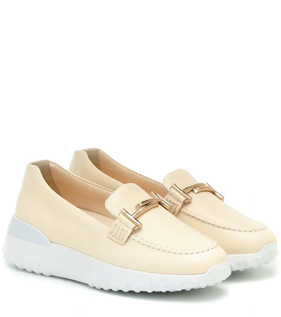 Tod's Moccasin In Leather With Running Bottom And Double T In White