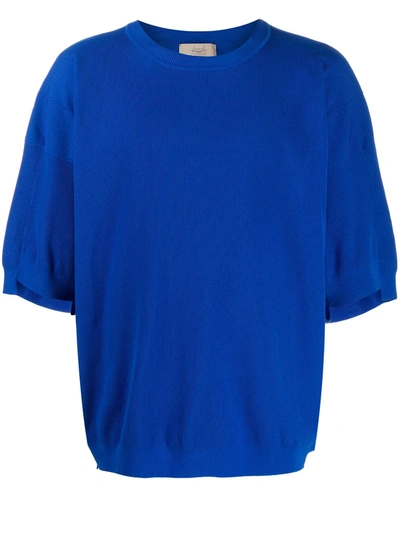 Maison Flaneur Ribbed Short Sleeve Sweatshirt In Blue