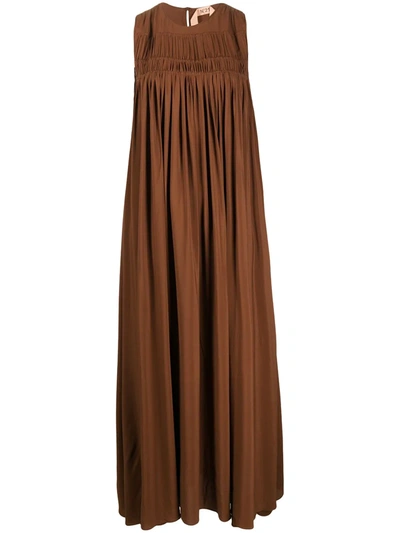 N°21 Gathered Yoke Maxi Dress In Brown