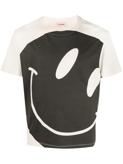 Raf Simons Smiley Face Print T-shirt In Neutrals