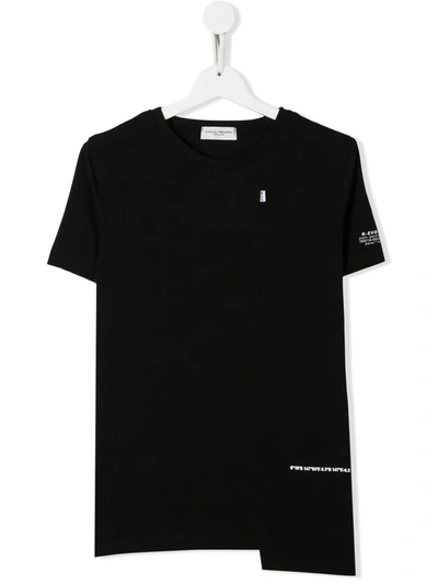 Paolo Pecora Kids' Asymmetrical Logo Print T-shirt In Black