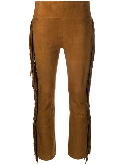 Sprwmn Fringed Sides Cropped Trousers In Brown