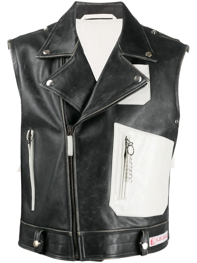 Raf Simons Black And White Sleeveless Perfecto Vest Jacket