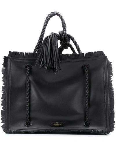 Valentino Garavani Garavani Large The Rope Leather Tote In Black
