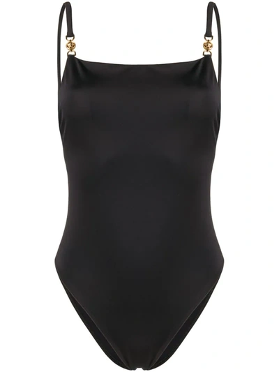 Versace Embellished Swimsuit In Black