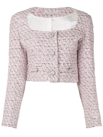 Alessandra Rich Sequin Tweed Cropped Jacket In Pink