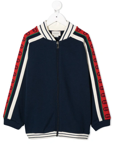 Gucci Kids' Gg Logo Zip Sweatshirt In Blue