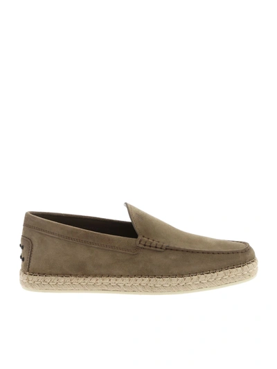 Tod's Logo Nubuck Loafers In Dove Grey Color In Brown