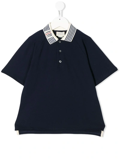 Gucci Kids' Contrasting Collar Polo Shirt In Blue