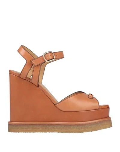 Celine Golden Logo Open Toe Sandals In Brown In Tan